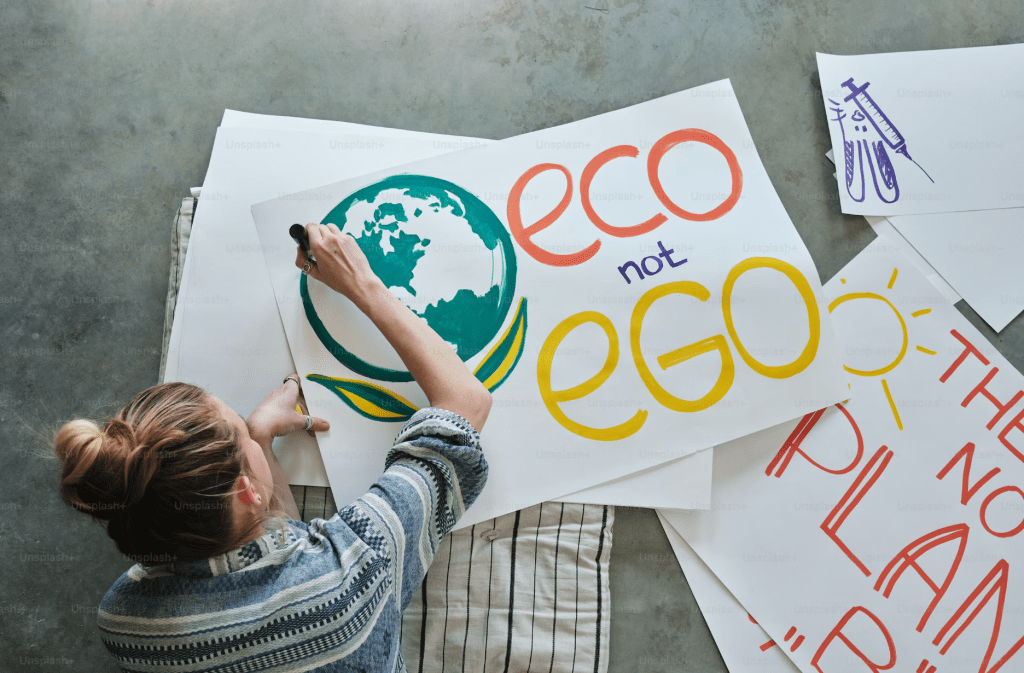 Sustainability Eco not ego sign